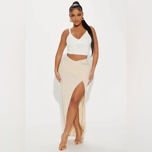 NWT- Dezi Linen Slit Maxi Skirt - Tan